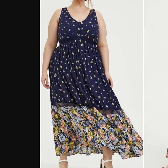 Torrid Maxi Challis Button-Front Blue Floral Maxi Dress size 00 - Picture 3 of 14